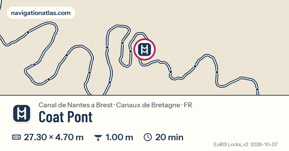 Carte autour de Coat Pont, avec les dimensions du sas
