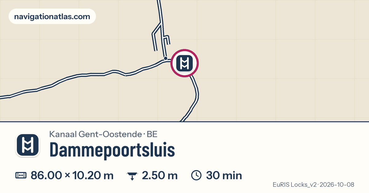 Carte autour de Dammepoortsluis, avec les dimensions du sas