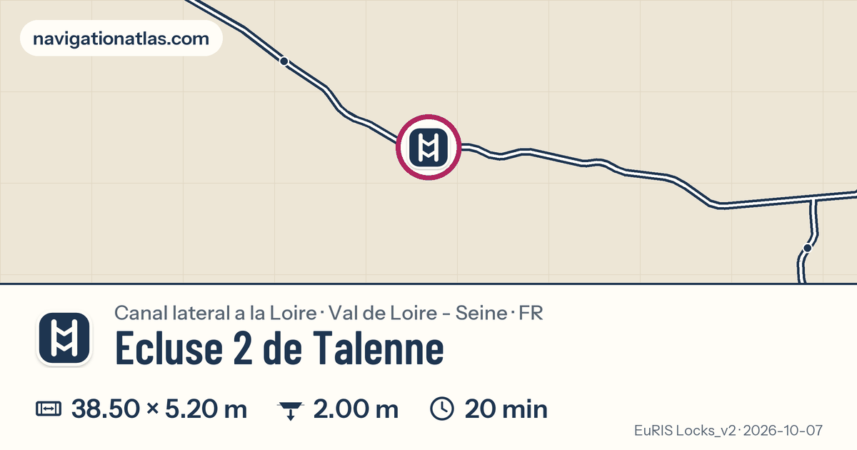 Carte autour de Ecluse 2 de Talenne, avec les dimensions du sas