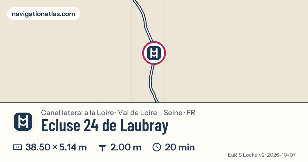Carte autour de Ecluse 24 de Laubray, avec les dimensions du sas