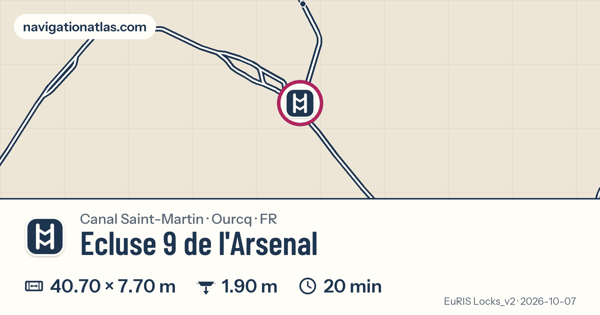 Carte autour de Ecluse 9 de l'Arsenal, avec les dimensions du sas