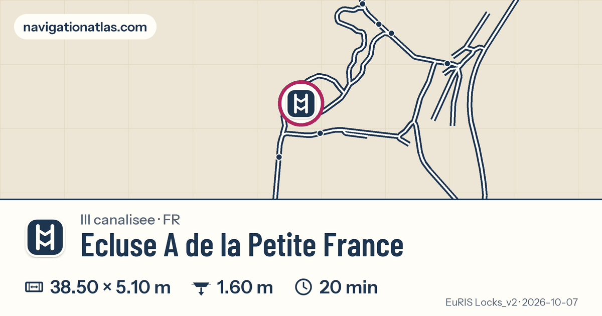 Carte autour de Ecluse A de la Petite France, avec les dimensions du sas