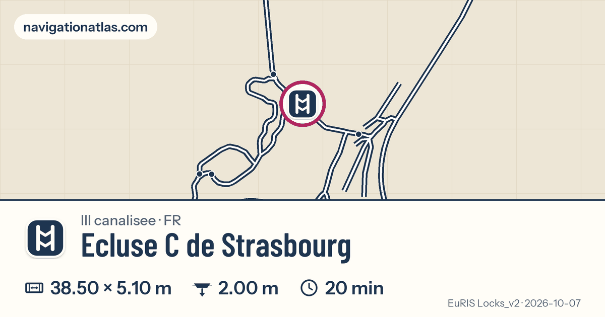 Carte autour de Ecluse C de Strasbourg, avec les dimensions du sas