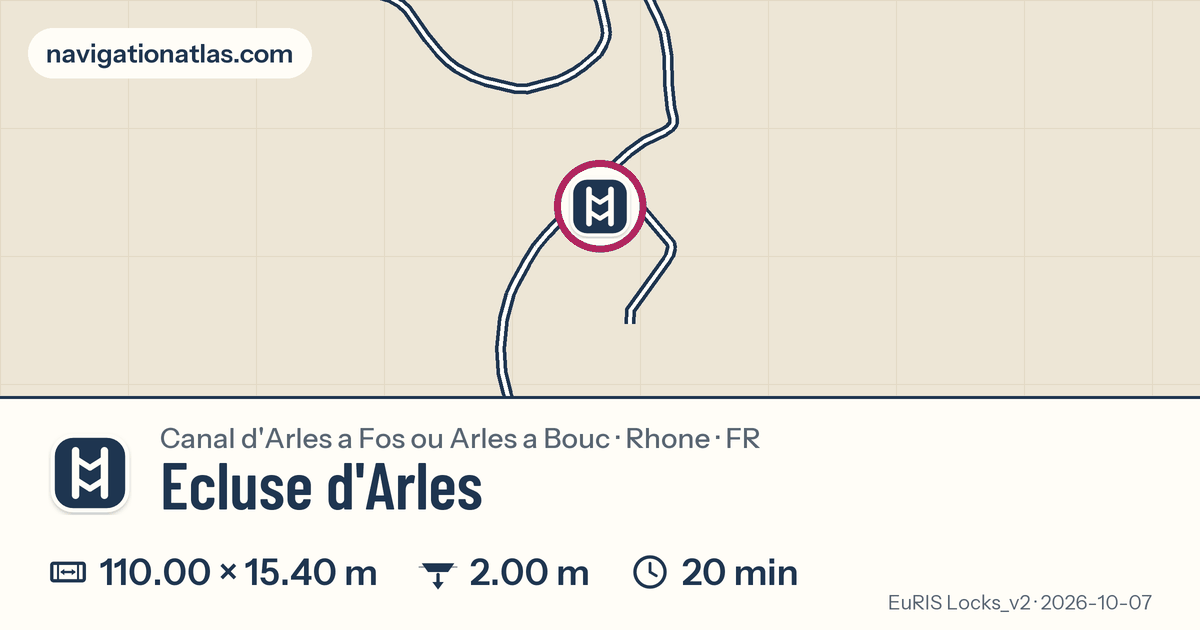 Carte autour de Ecluse d'Arles, avec les dimensions du sas