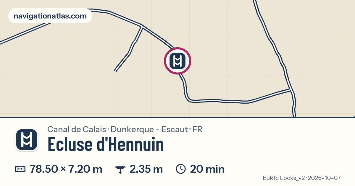Carte autour de Ecluse d'Hennuin, avec les dimensions du sas