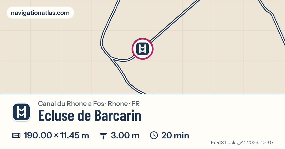 Carte autour de Ecluse de Barcarin, avec les dimensions du sas