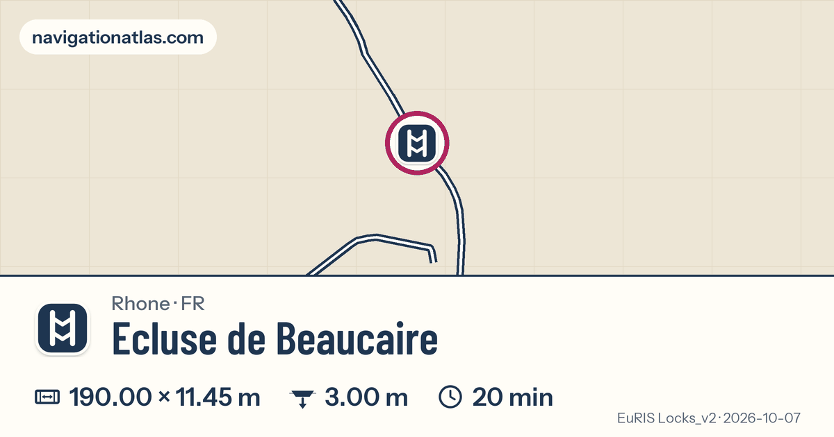 Carte autour de Ecluse de Beaucaire, avec les dimensions du sas