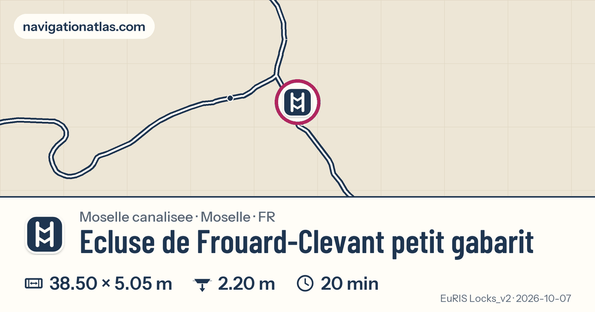 Carte autour de Ecluse de Frouard-Clevant petit gabarit, avec les dimensions du sas