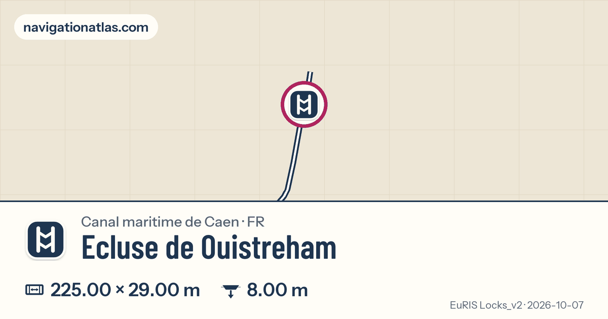 Carte autour de Ecluse de Ouistreham, avec les dimensions du sas