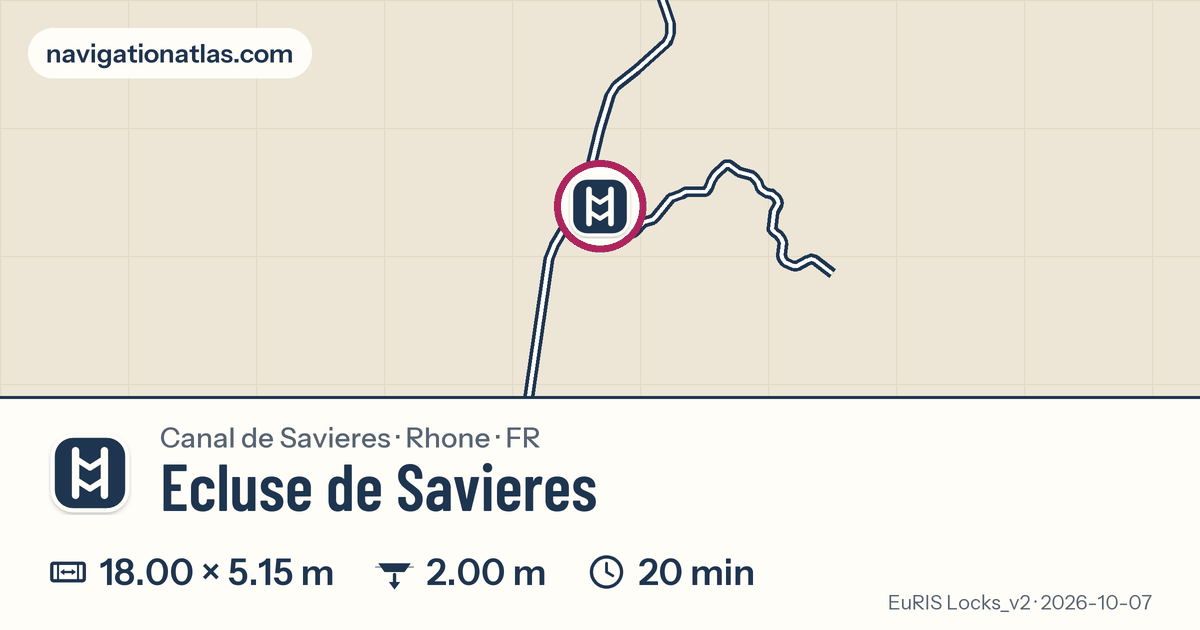 Carte autour de Ecluse de Savieres, avec les dimensions du sas