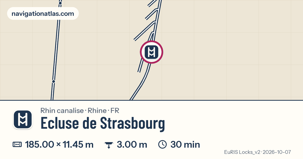 Carte autour de Ecluse de Strasbourg, avec les dimensions du sas