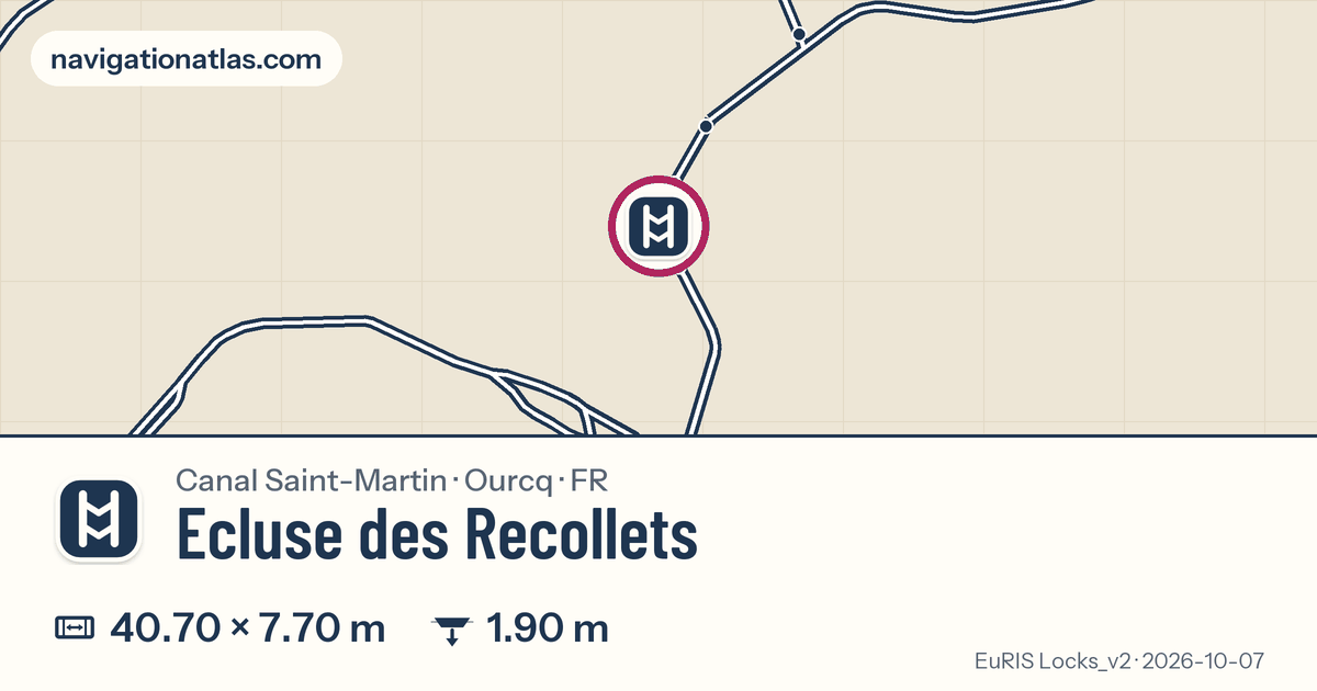 Carte autour de Ecluse des Recollets, avec les dimensions du sas
