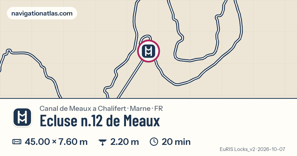 Carte autour de Ecluse n.12 de Meaux, avec les dimensions du sas