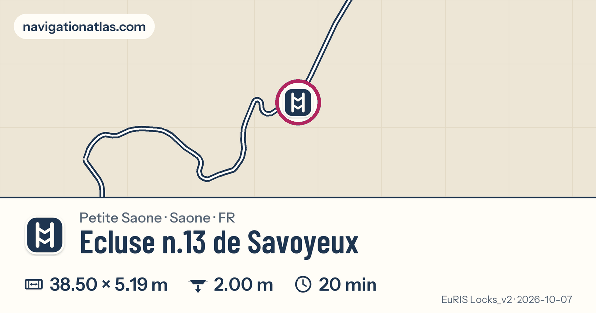 Carte autour de Ecluse n.13 de Savoyeux, avec les dimensions du sas