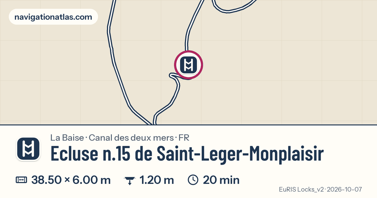 Carte autour de Ecluse n.15 de Saint-Leger-Monplaisir, avec les dimensions du sas
