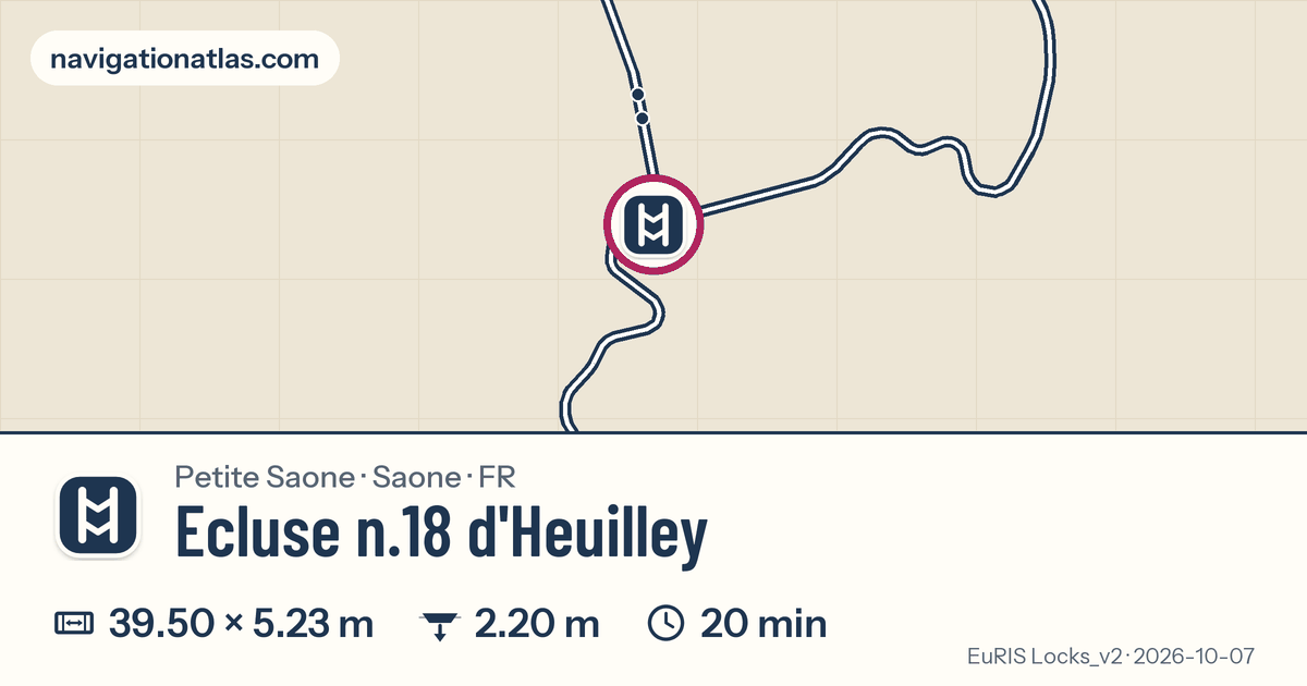 Carte autour de Ecluse n.18 d'Heuilley, avec les dimensions du sas