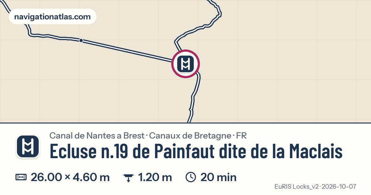Carte autour de Ecluse n.19 de Painfaut dite de la Maclais, avec les dimensions du sas