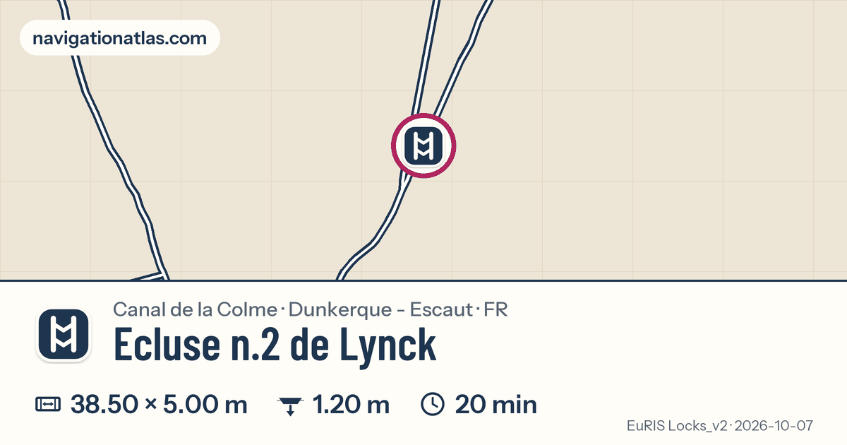 Carte autour de Ecluse n.2 de Lynck, avec les dimensions du sas
