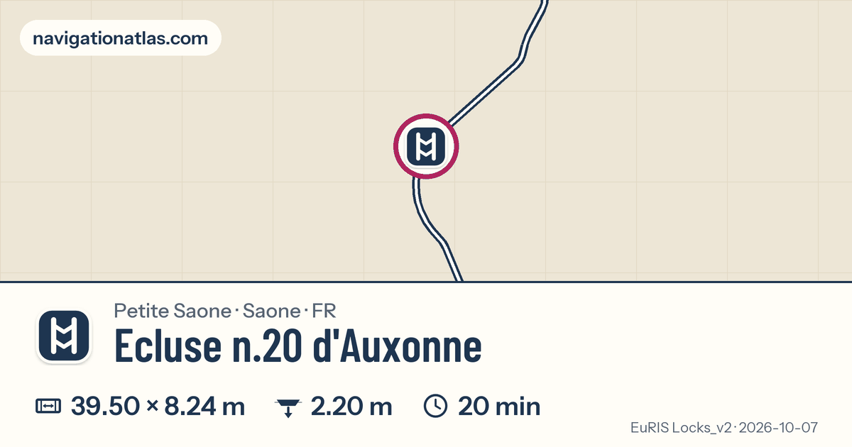 Carte autour de Ecluse n.20 d'Auxonne, avec les dimensions du sas