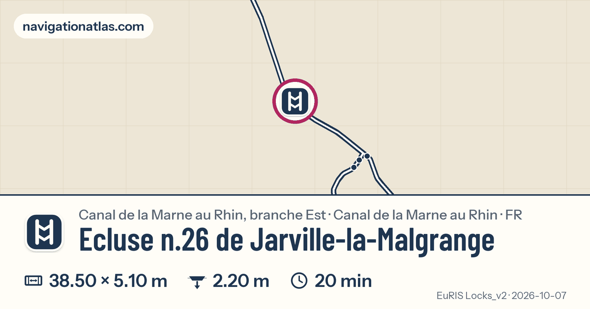 Carte autour de Ecluse n.26 de Jarville-la-Malgrange, avec les dimensions du sas