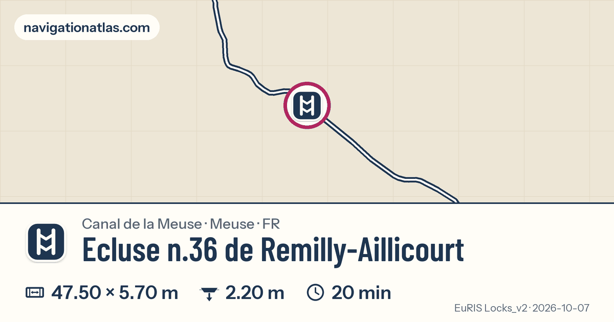Carte autour de Ecluse n.36 de Remilly-Aillicourt, avec les dimensions du sas