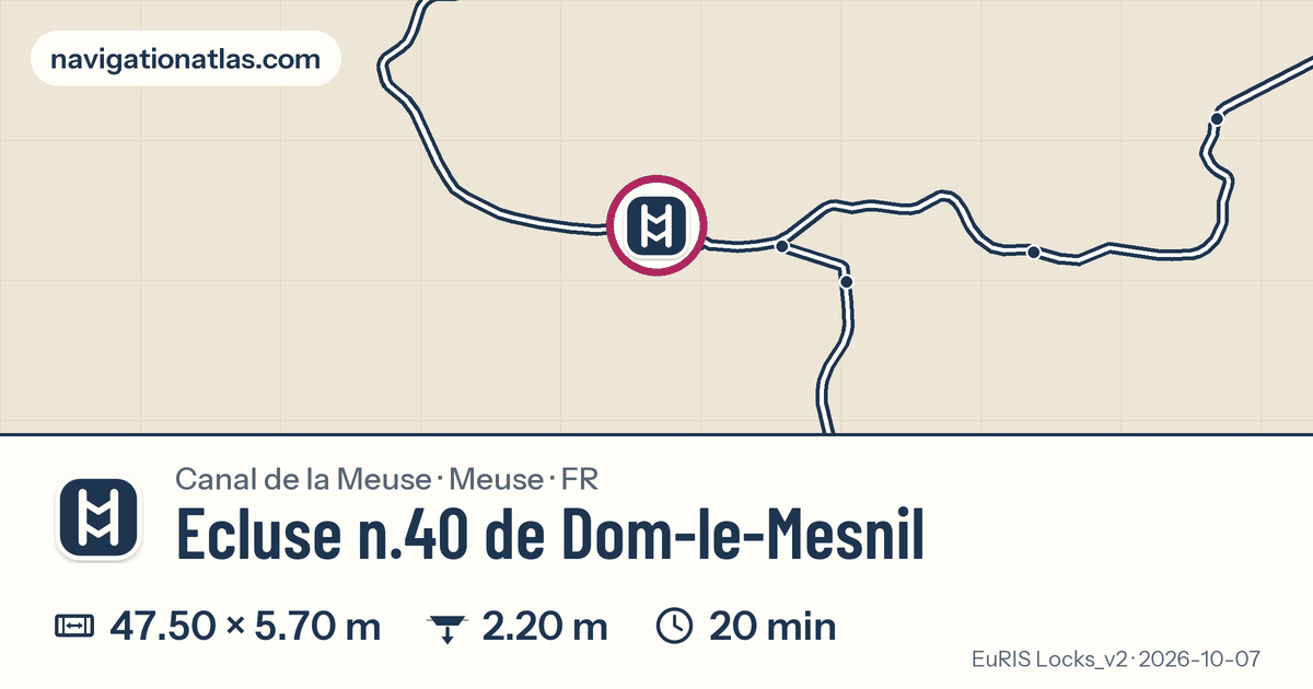 Carte autour de Ecluse n.40 de Dom-le-Mesnil, avec les dimensions du sas