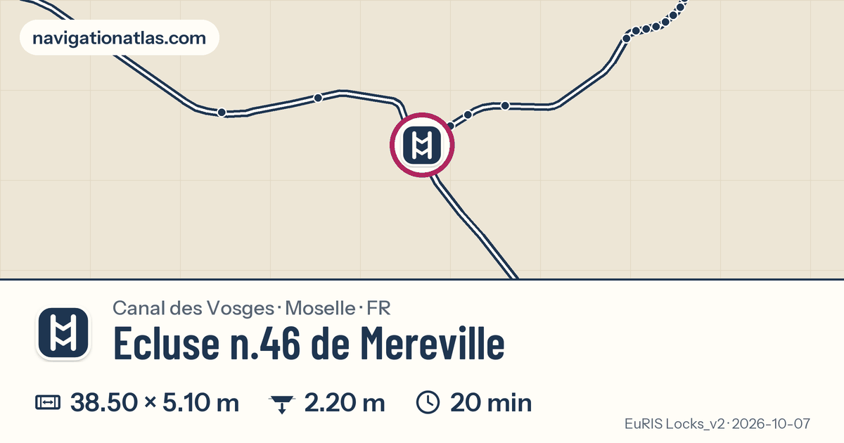 Carte autour de Ecluse n.46 de Mereville, avec les dimensions du sas