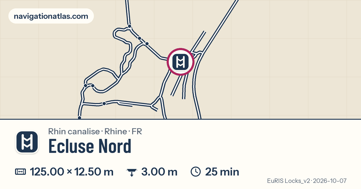 Carte autour de Ecluse Nord, avec les dimensions du sas
