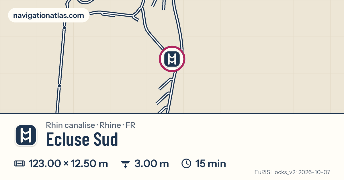 Carte autour de Ecluse Sud, avec les dimensions du sas