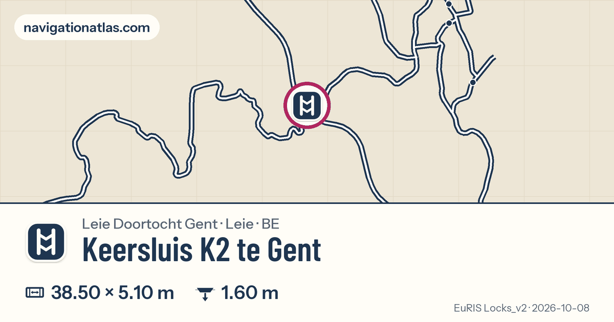 Carte autour de Keersluis K2 te Gent, avec les dimensions du sas