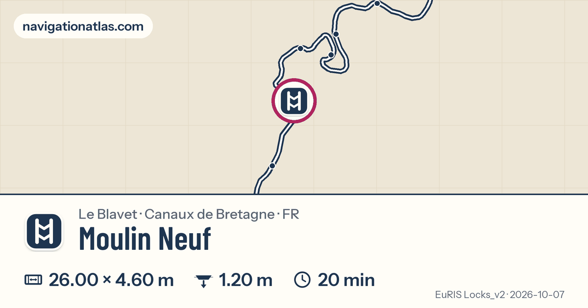 Carte autour de Moulin Neuf, avec les dimensions du sas