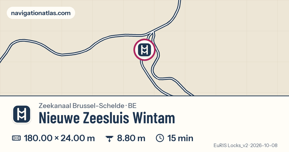 Carte autour de Nieuwe Zeesluis Wintam, avec les dimensions du sas
