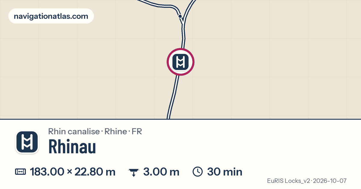 Carte autour de Rhinau, avec les dimensions du sas