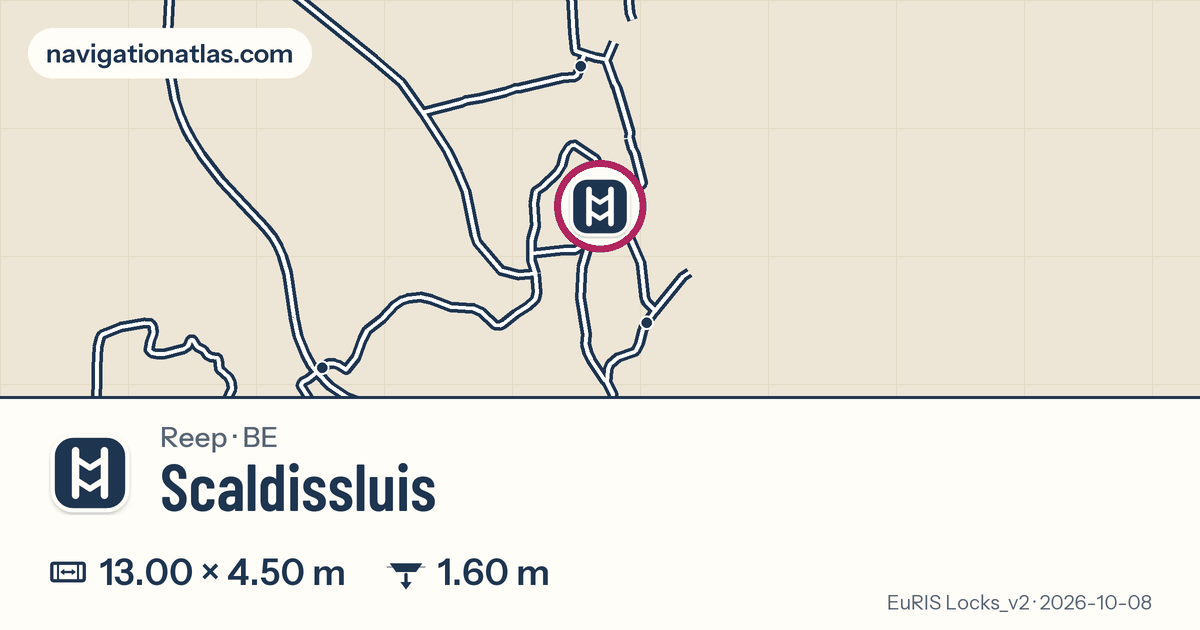Carte autour de Scaldissluis, avec les dimensions du sas