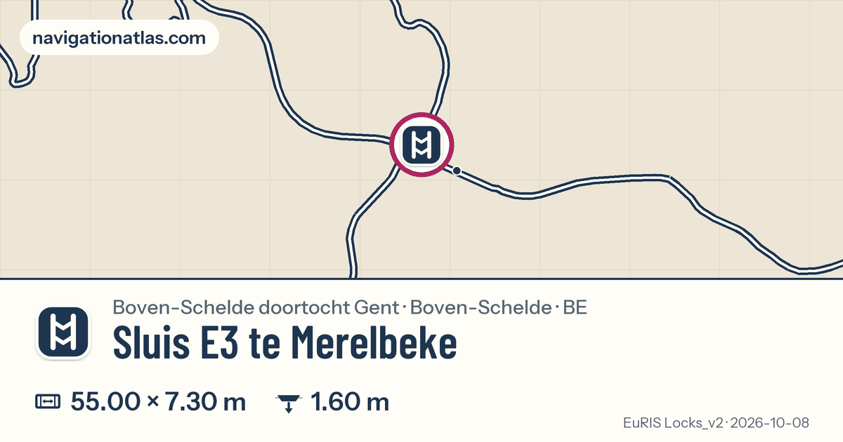Carte autour de Sluis E3 te Merelbeke, avec les dimensions du sas