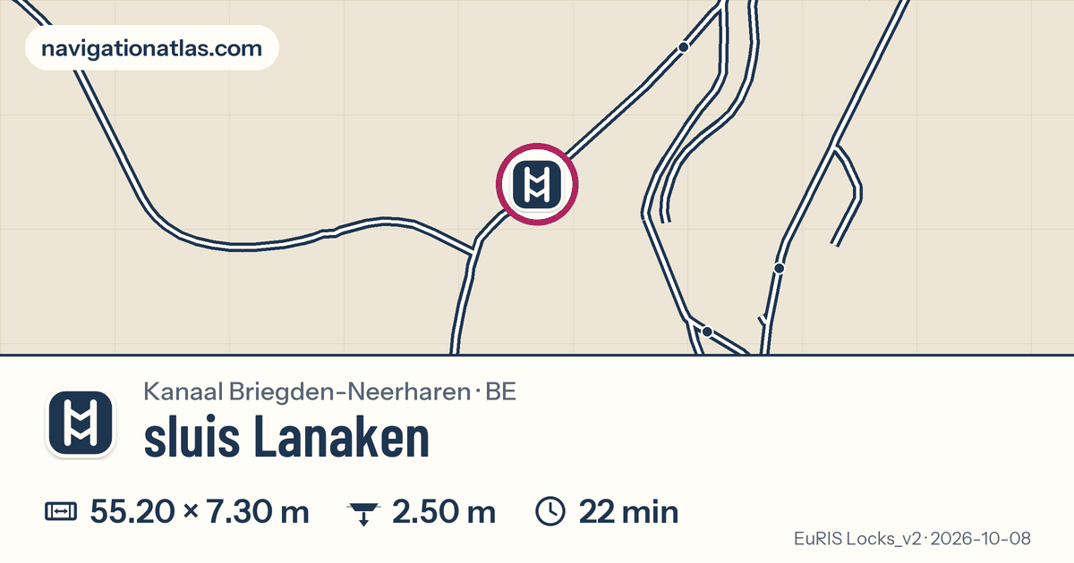 Carte autour de sluis Lanaken, avec les dimensions du sas