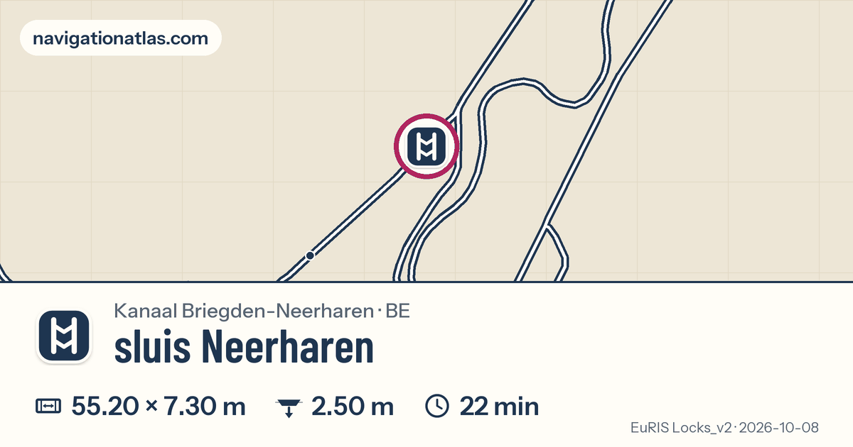 Carte autour de sluis Neerharen, avec les dimensions du sas
