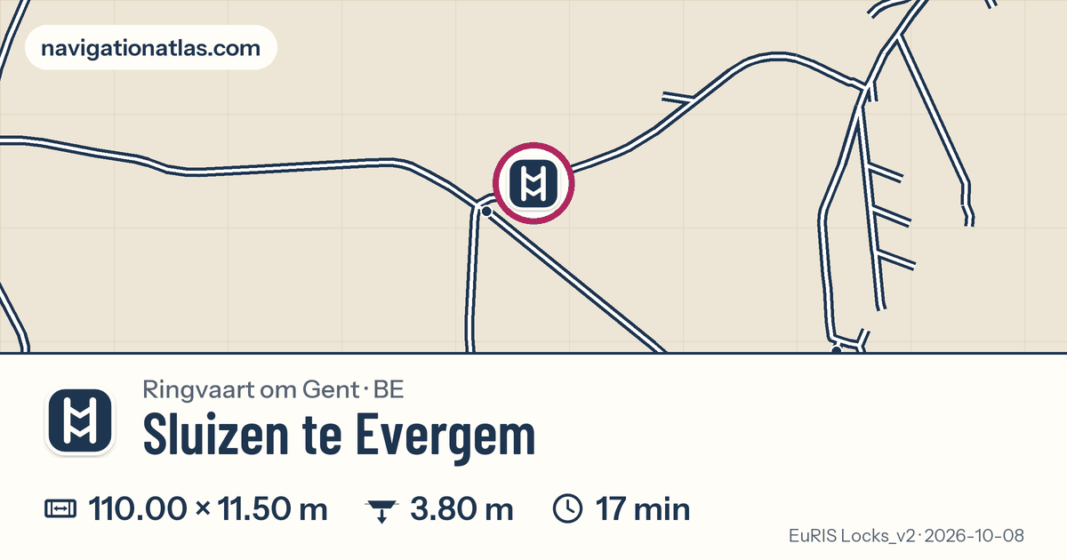 Carte autour de Sluizen te Evergem, avec les dimensions du sas