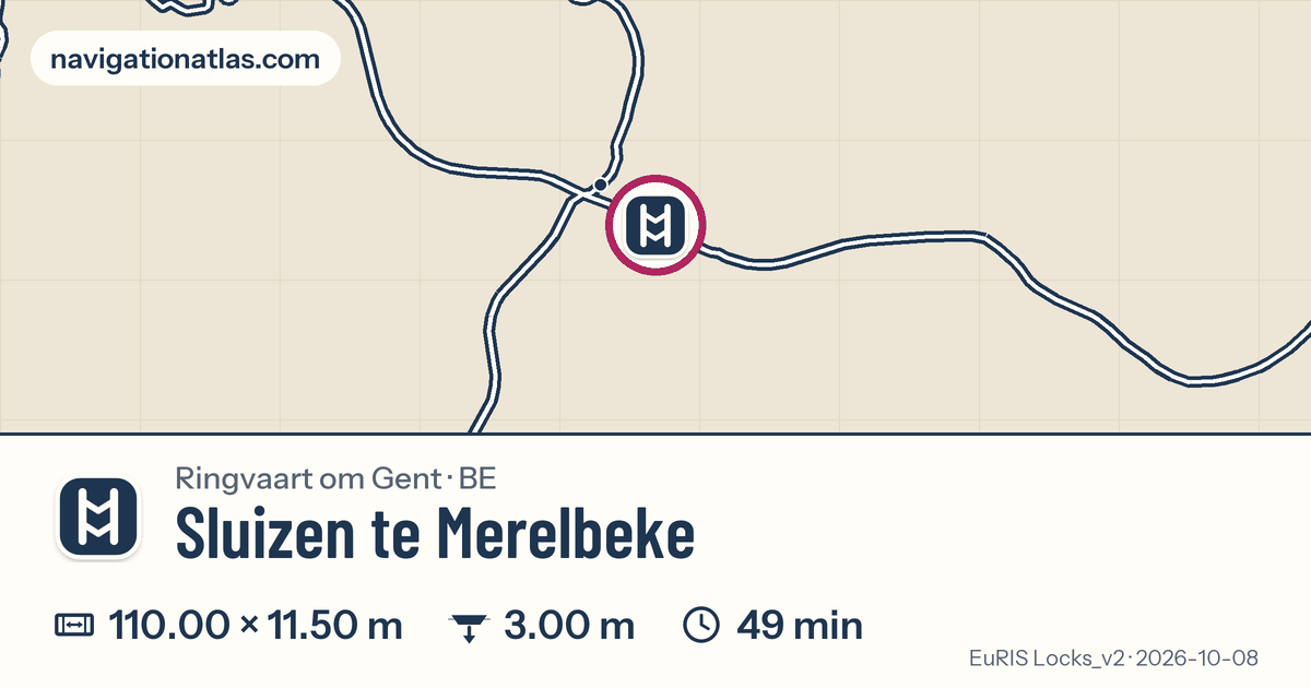 Carte autour de Sluizen te Merelbeke, avec les dimensions du sas
