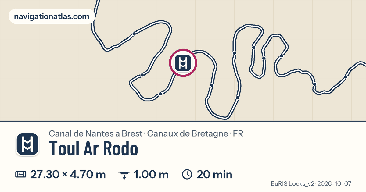 Carte autour de Toul Ar Rodo, avec les dimensions du sas