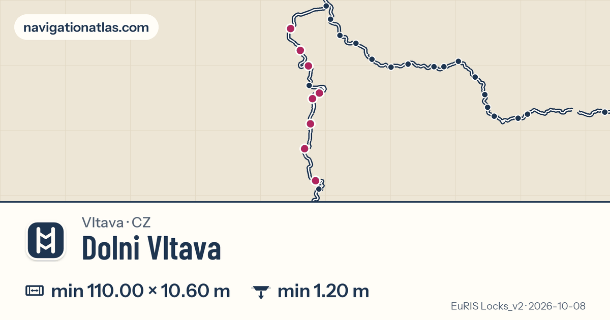 Map of Dolni Vltava with its locks marked