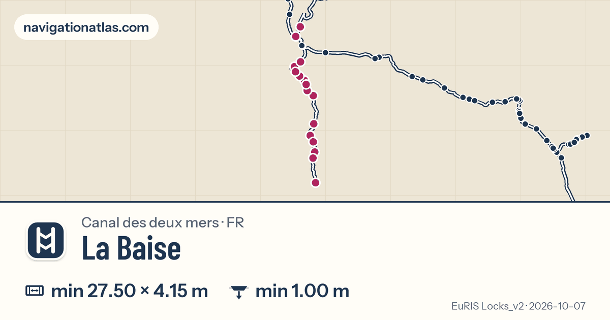 Carte de la voie La Baise avec ses écluses