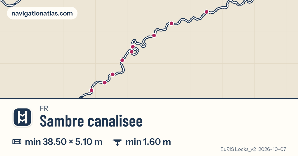 Carte de la voie Sambre canalisee avec ses écluses