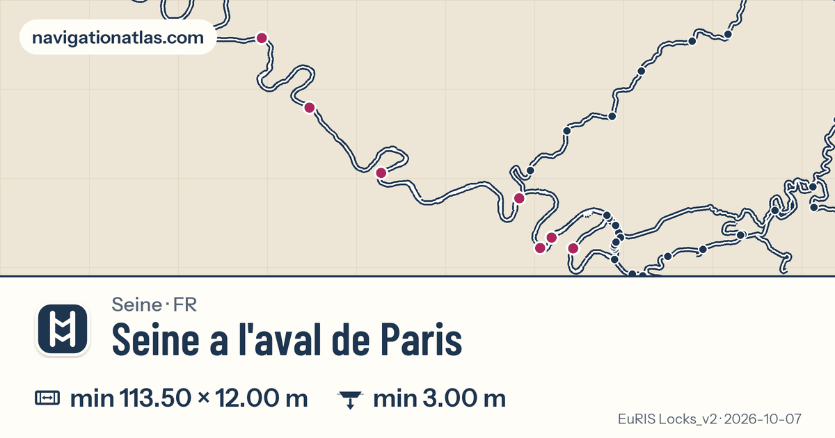 Carte de la voie Seine a l'aval de Paris avec ses écluses
