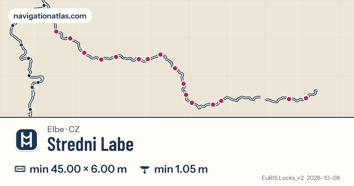 Map of Stredni Labe with its locks marked