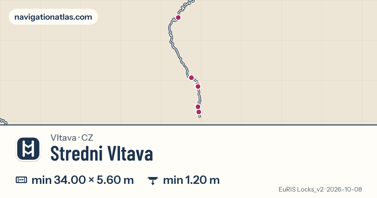 Map of Stredni Vltava with its locks marked